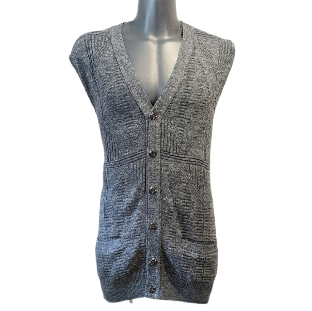 𝅺Vintage Cooper Knitwear Grey Knit Sleeveless Cardigan 2XLT Sweater Vest